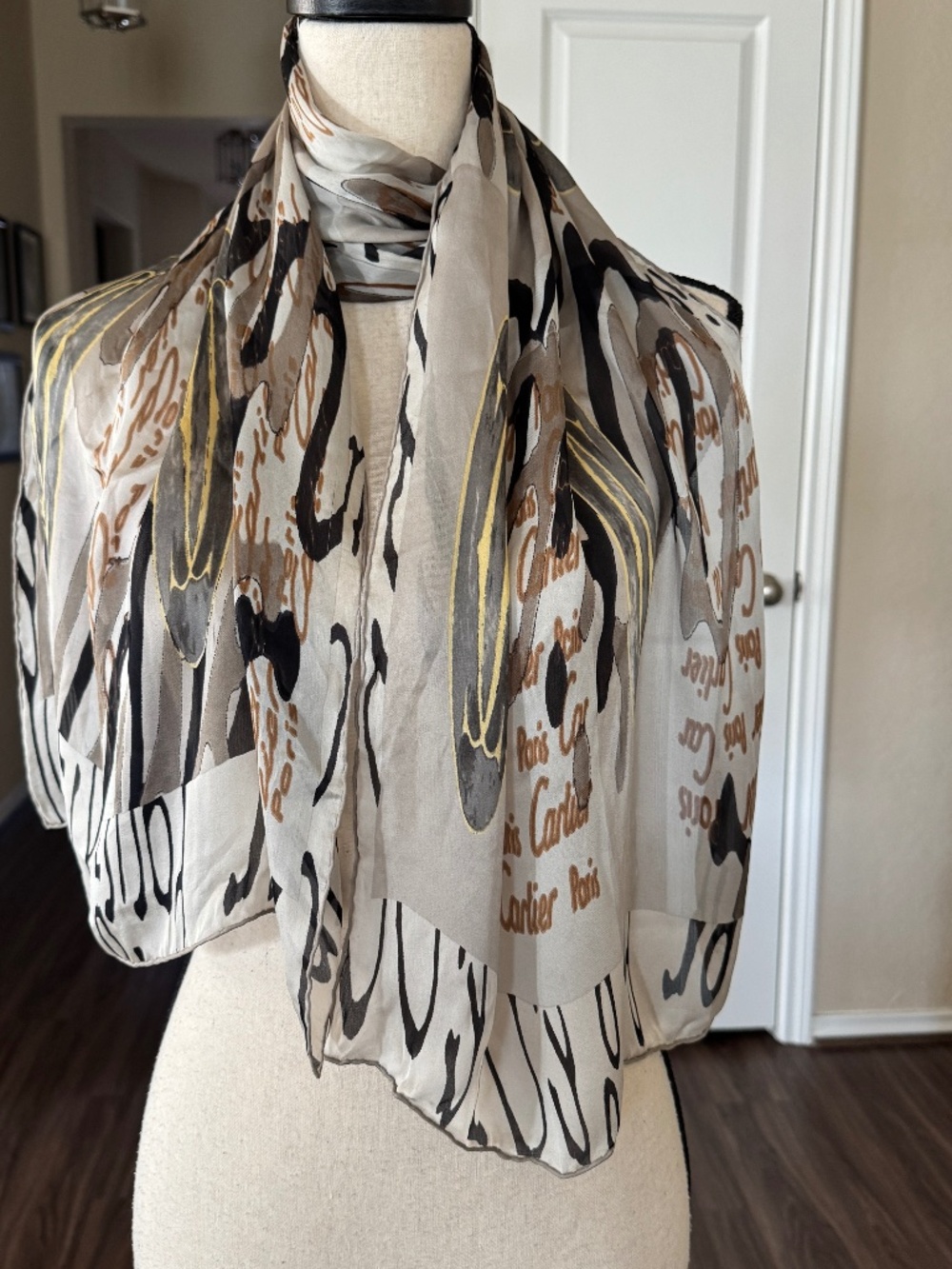 Vintage Cartier Paris 100% Silk Scarf Oblong Hand Rolled